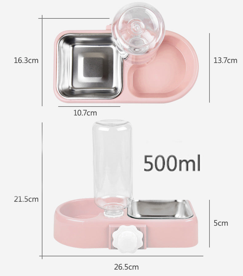 防打翻掛式懸掛式雙碗自動飲水食物碗(粉色)