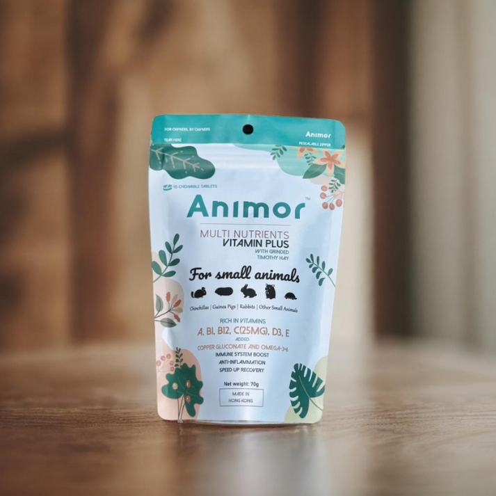 （試食優惠價）ANIMOR 小動物營養品 - 多種營養 - 維他命增強版補充片 (香港公司，香港製造，適合天竺鼠，龍貓，寵物兔，倉鼠 ...