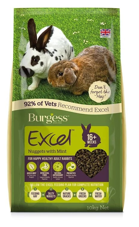 Little Pet Pet Burgess Excel 成兔爽脆天然高纖糧 2kg Excel Nuggets with Mint Adult Rabbit